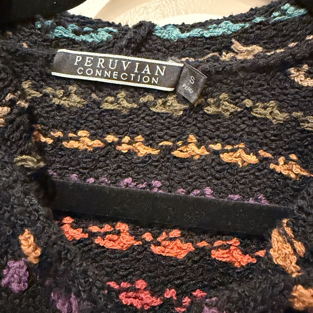 Peruvian Connection Black Multicolor Fair Isle Knit Cardigan Sweater Size S - Picture 4 of 4